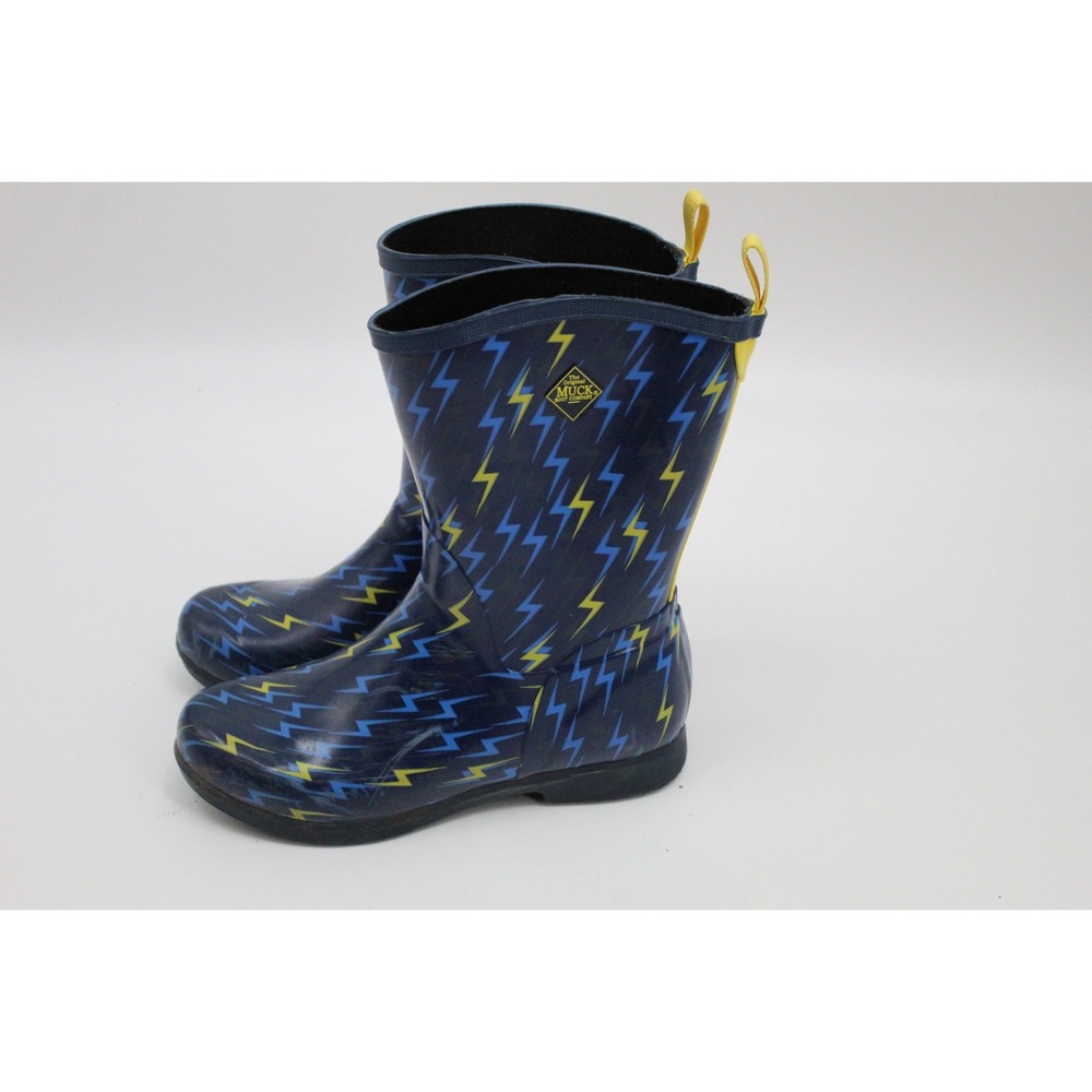 Muck Boots‎ Blue and Yellow Lightning Bolt Rubber Boots Youth Size 6 - Picture 3 of 8
